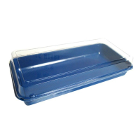 Plastic blue lunch box with transparent lid