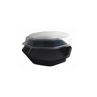 "Octaview" Octogonal black plastic box with clear hinged lid