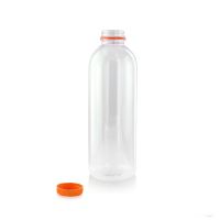 Clear round PET bottle with orange cap
