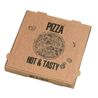 Boîte à pizza carton brun décor "Hot and Tasty" 290x290mm H40mm