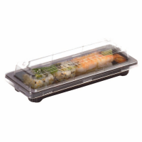 Black PET sushi tray with clear lid   178x71mm