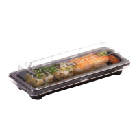 "Suky" black PET sushi tray with clear lid  165x90mm H40mm