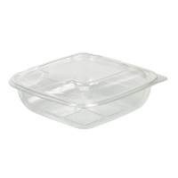 Square transparent PET salad bowl with lid   190x190mm H55mm 1000ml