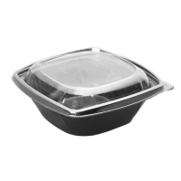 Square black PET salad bowl with transparent lid  190x190mm H75mm 1000ml