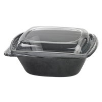 Square black PET salad bowl with transparent lid  190x190mm H65mm 1000ml