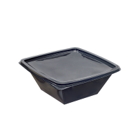 Square black PET salad bowl   195x195mm H70mm 1000ml