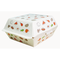 White cardboard burger box with food pattern  135x125mm H65mm