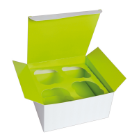 Cardboard cupcake box with green insert (for 4 pcs)    H85mm