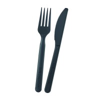 Black CPLA cutlery kit 2/1: fork knife, wrap  H150mm