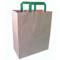 Kraft/brown recycled paper carrier bag with green handles 260x170mm H280mm