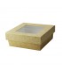 Boite "Kray" carrée carton brun avec couvercle à fenêtre  135x135mm H50mm 700ml
