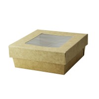 Brown square "Kray" cardboard box with window lid  135x135mm H50mm 700ml