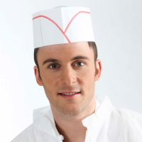 White paper flat cap with red stripe
